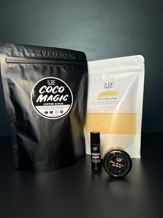LURE by Shiv: Coffee Scrub | Epsom Salt | Lip Scrub | Lip Balm