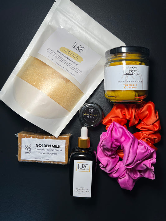 LURE by Shiv: Rice Scrub | Cleanser | Lip Scrub | Hair Scrunchies | Coconut Oil | Epsom Salt