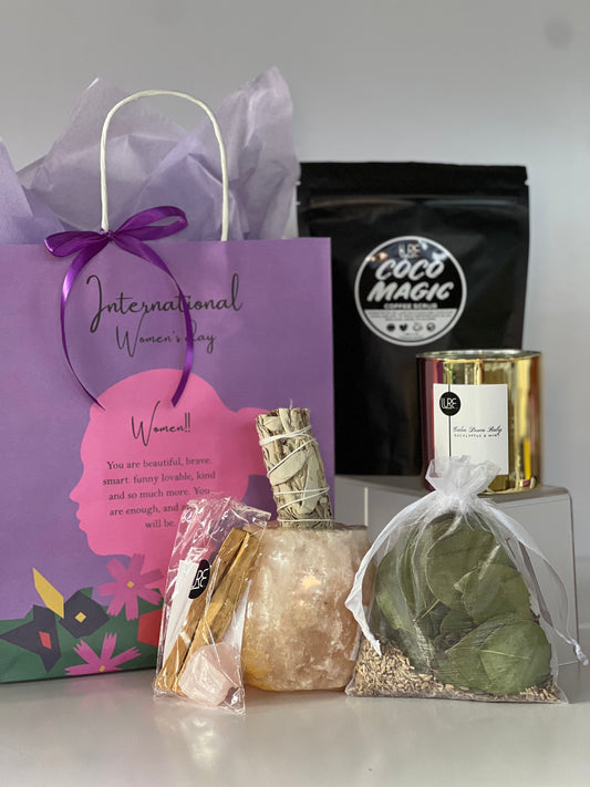 LURE BY SHIV: Coco Magic | Candle | Shower Steamer Bag | White Sage | Rose Quartz | Himalayan Salt Holder